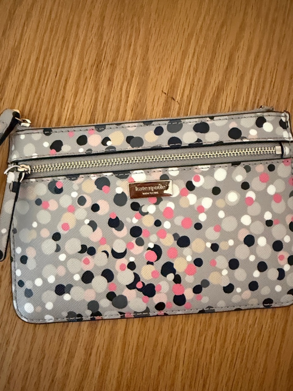 kate spade Gray Multicolor Polka Dot Wristlet Clutch